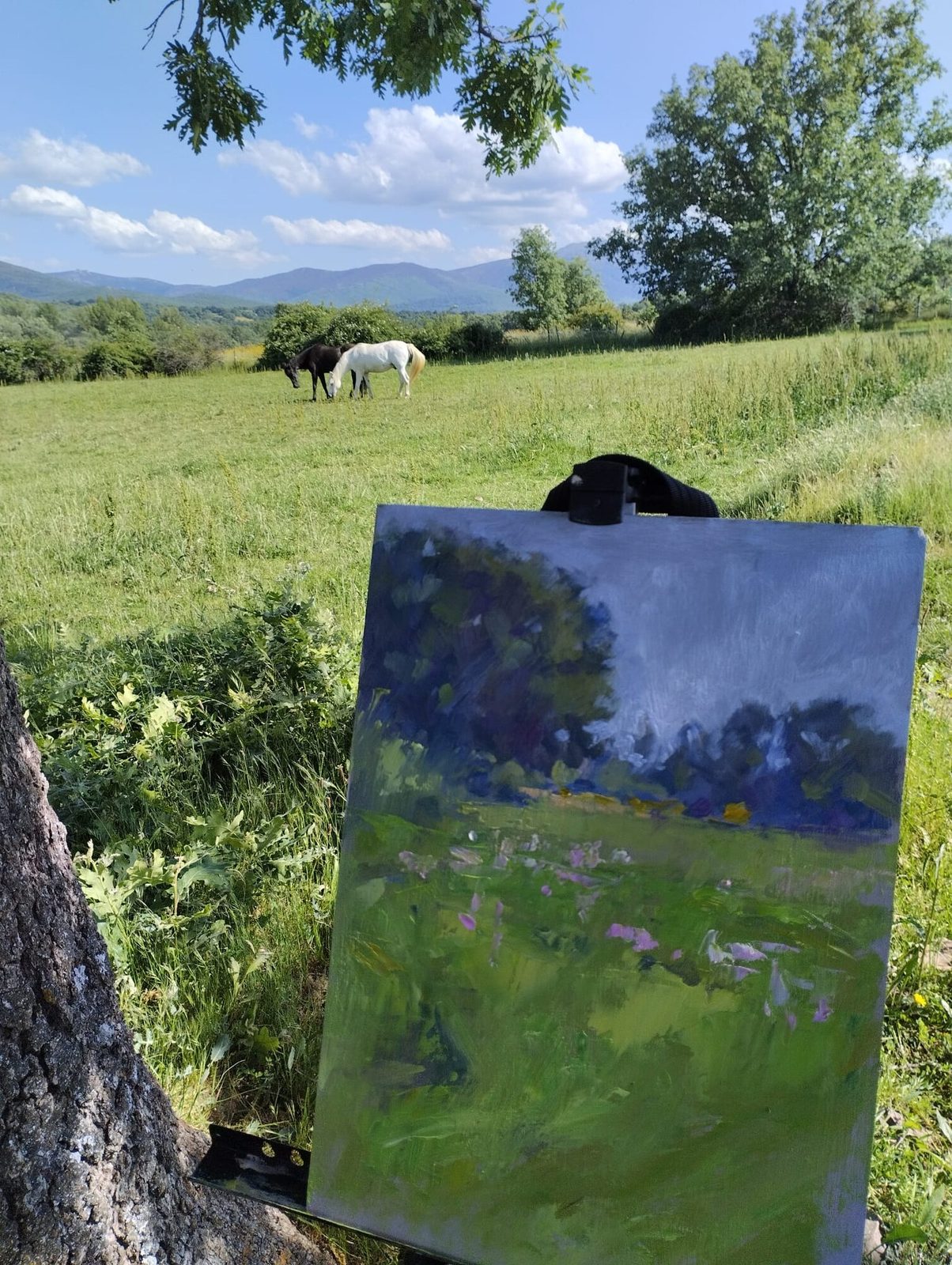 Pintando un prado con caballos